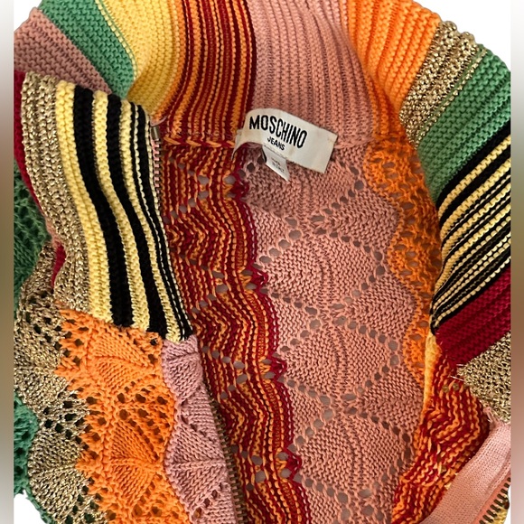 MOSCHINO VINTAGE STRIPED KNIT CARDIGAN SWEATER VIBRANT RED YELLOW GOLD JACKET IT - Picture 6 of 7